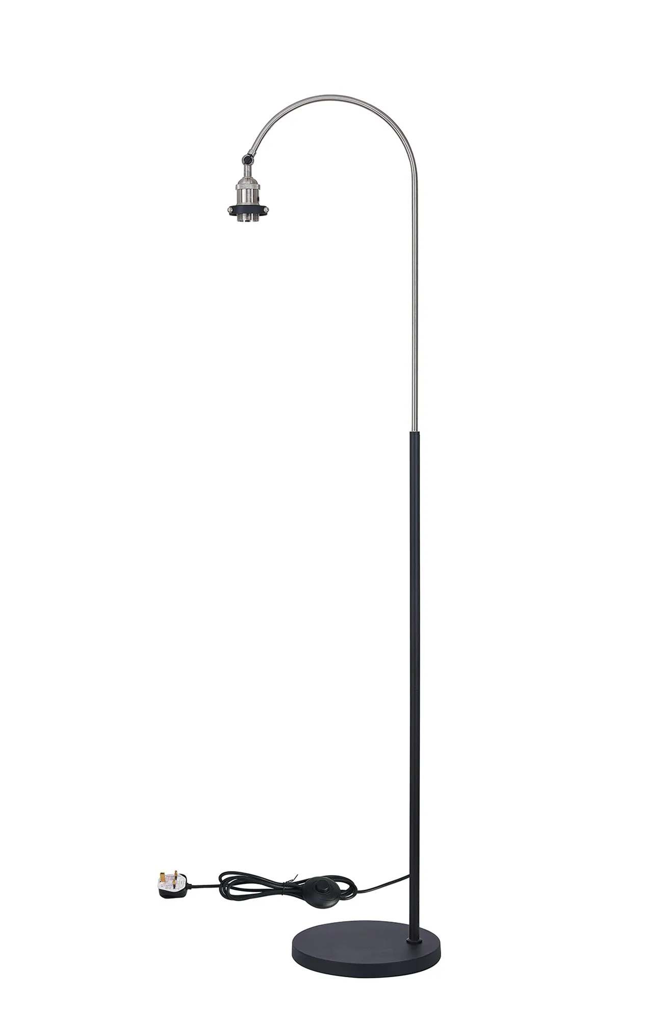 D1030SN  Dreifa Curved Over Arm Floor Lamp Without Shade, 1 x E27, Satin Nickel/Black